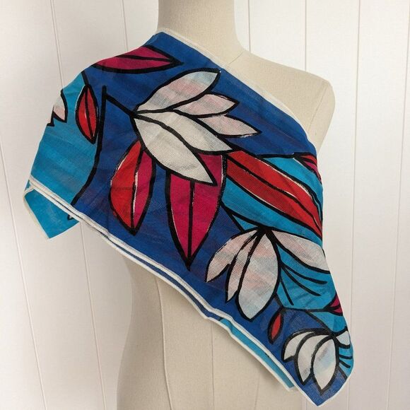 Vera Floral Design Scarf - Rectangular - 57" x 10" - Blue, Pink, Red, White - Picture 6 of 8